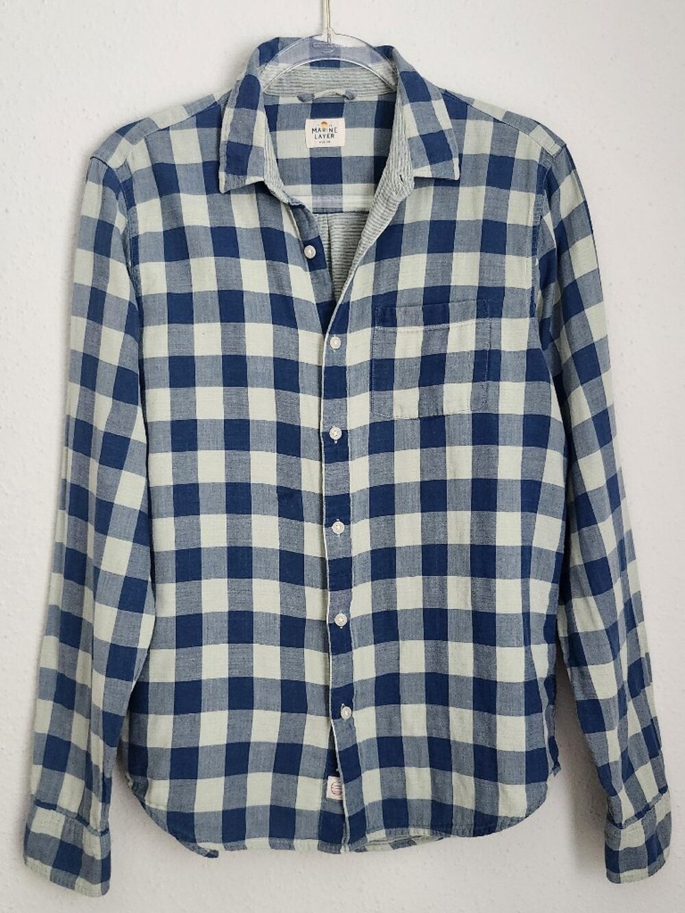 MARINE LAYER Buffalo Check Plaid LS Blue Button Down M